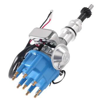 HEI Distributor + 45k Coil + Plug Wires compatible for Ford Small Block 289-302 Blue
