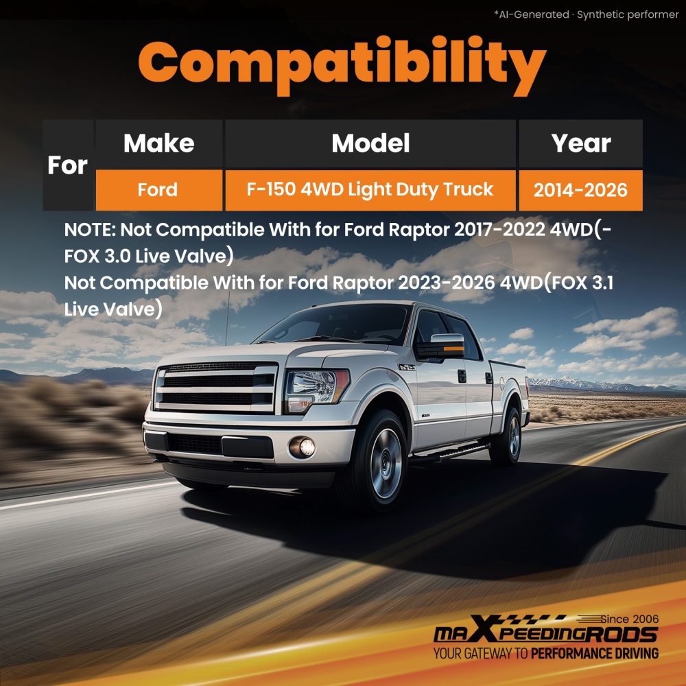 12-Level Adjustable G2 Lift Shocks compatible for Ford F-150 2014-2026 4WD 0-2 Lift
