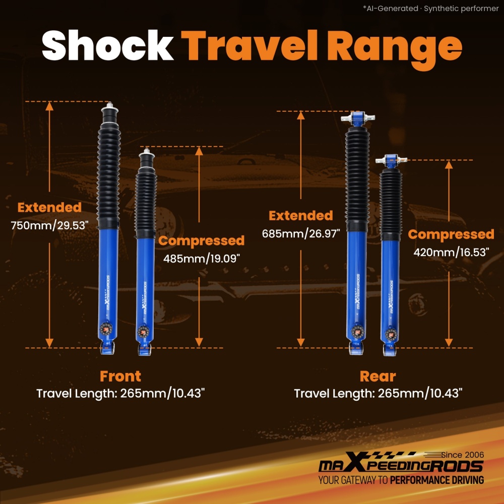 4Pcs Lift Shock Absorber Kit compatible for Jeep Wrangler JK 2007-2018 3-4.5 Inch Lift