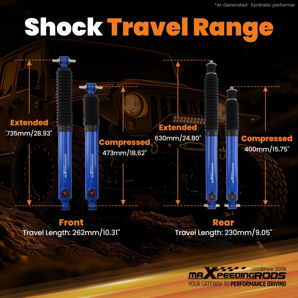 Adjustable Lift Shock Absorber compatible for Jeep Cherokee XJ 1984-2001 4.5-6 Front Rear