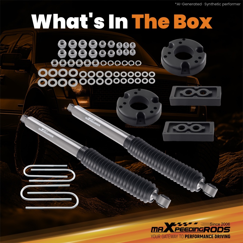 2 Front Lift Kit compatible for Ford F-150 2021-2025 Shocks Spacers Blocks U-Bolts