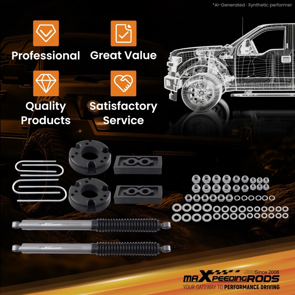 2 Front Lift Kit compatible for Ford F-150 2021-2025 Shocks Spacers Blocks U-Bolts