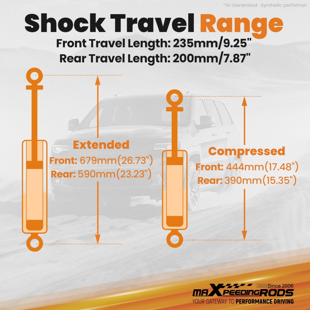 1.5 Lift Shock Kit Front/Rear compatible for Jeep Wrangler TJ 4WD 1997-2006/TJU 2004-2006