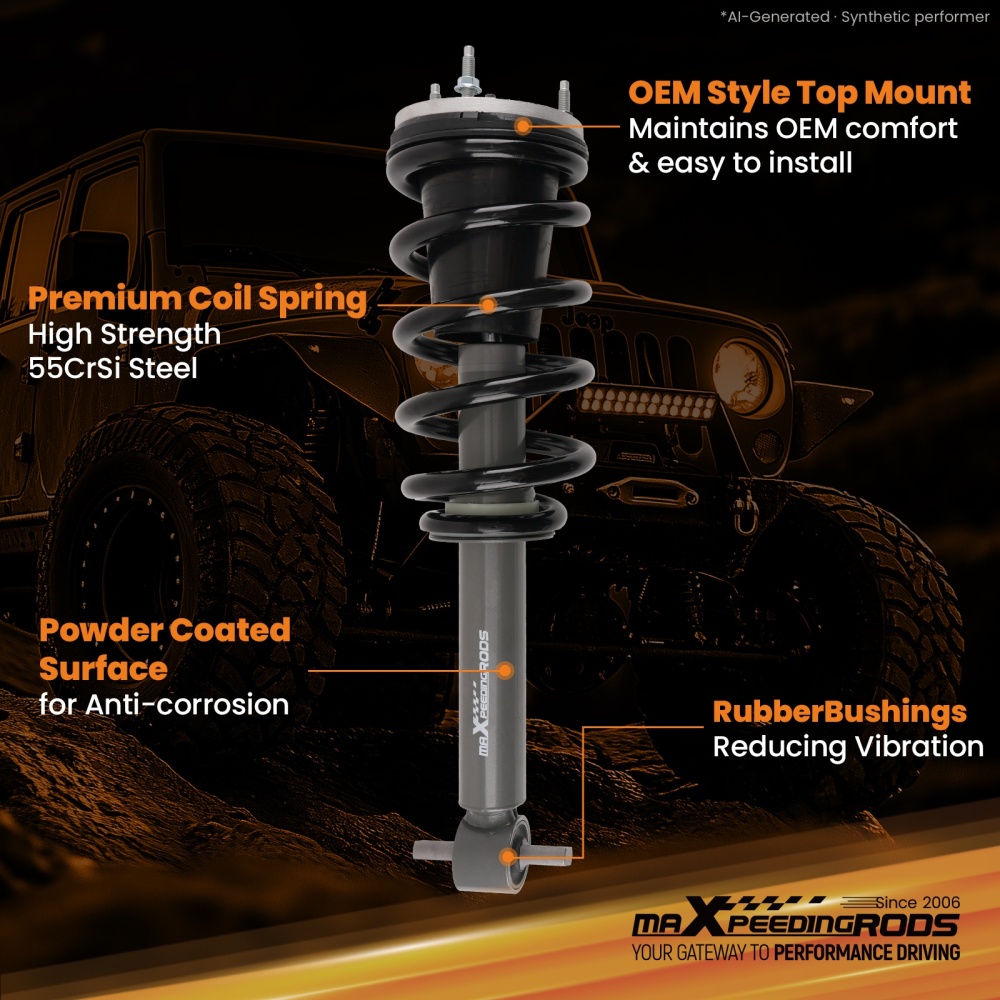 2 Front Lift Strut compatible for GMC Sierra 1500 2019-2026 2WD Gas Shock Kit