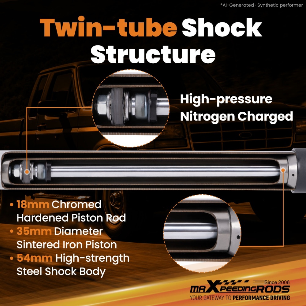 3 Front Lowering Shock Absorbers compatible for Ford Ranger 2WD 1983-1997 Twin-Tube