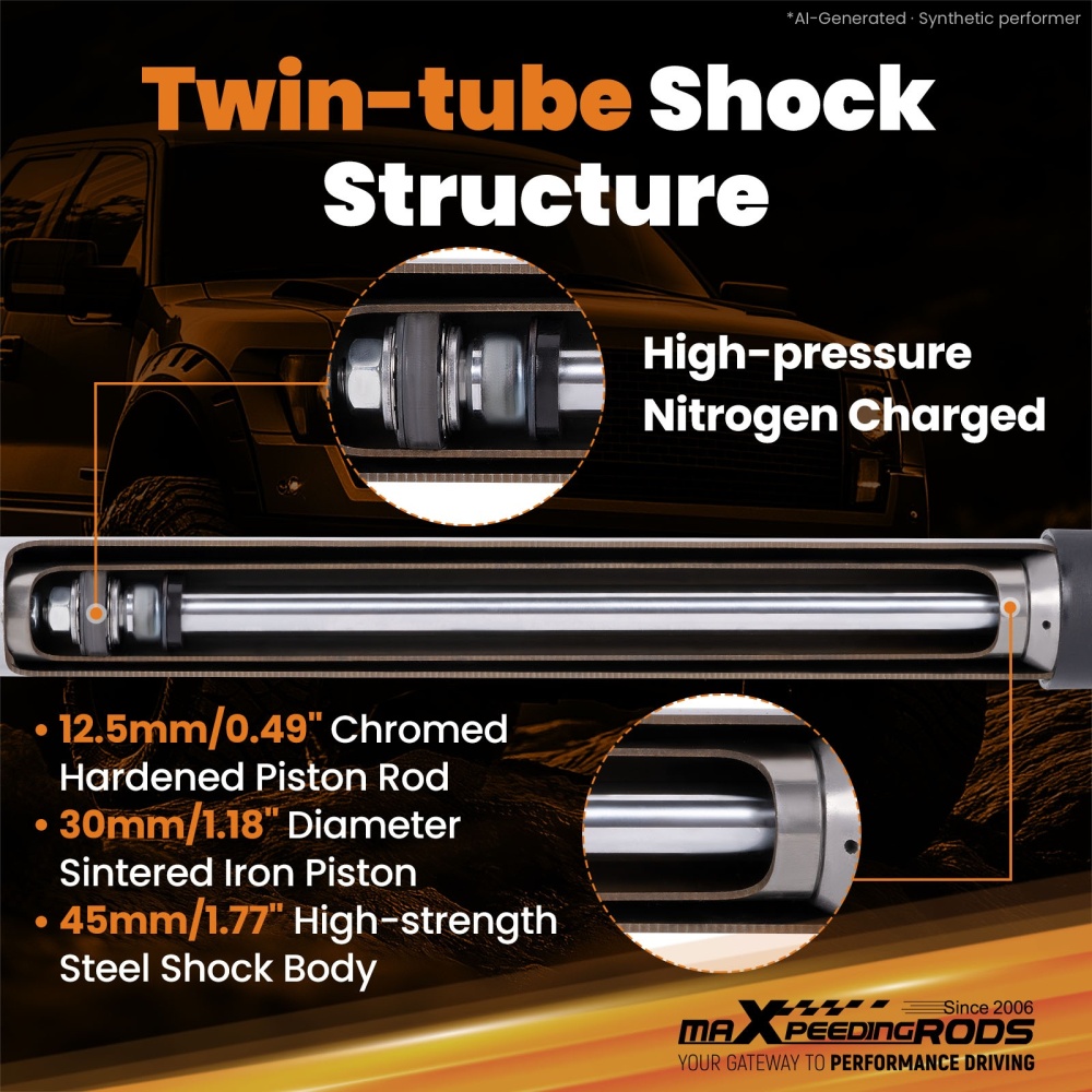 Front 2 Drop Lowering Shock compatible for Nissan Frontier 2WD 1998-2003 Gas Pair