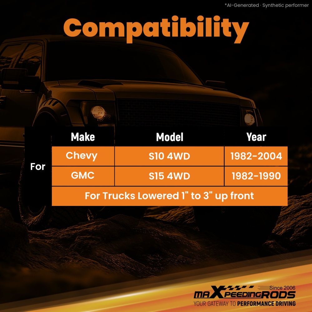 Front Lowering Shock for 1982-2004 compatible for Chevy S10 compatible for GMC S15 4WD 1-3 Nitrogen