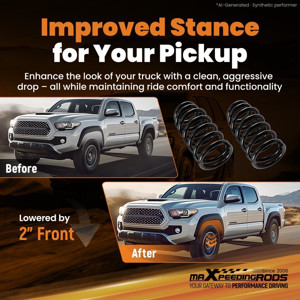 2 Inch Front Lowering Spring compatible for Toyota Tacoma 4 cyl 2 Wheel Drive 2005-2015
