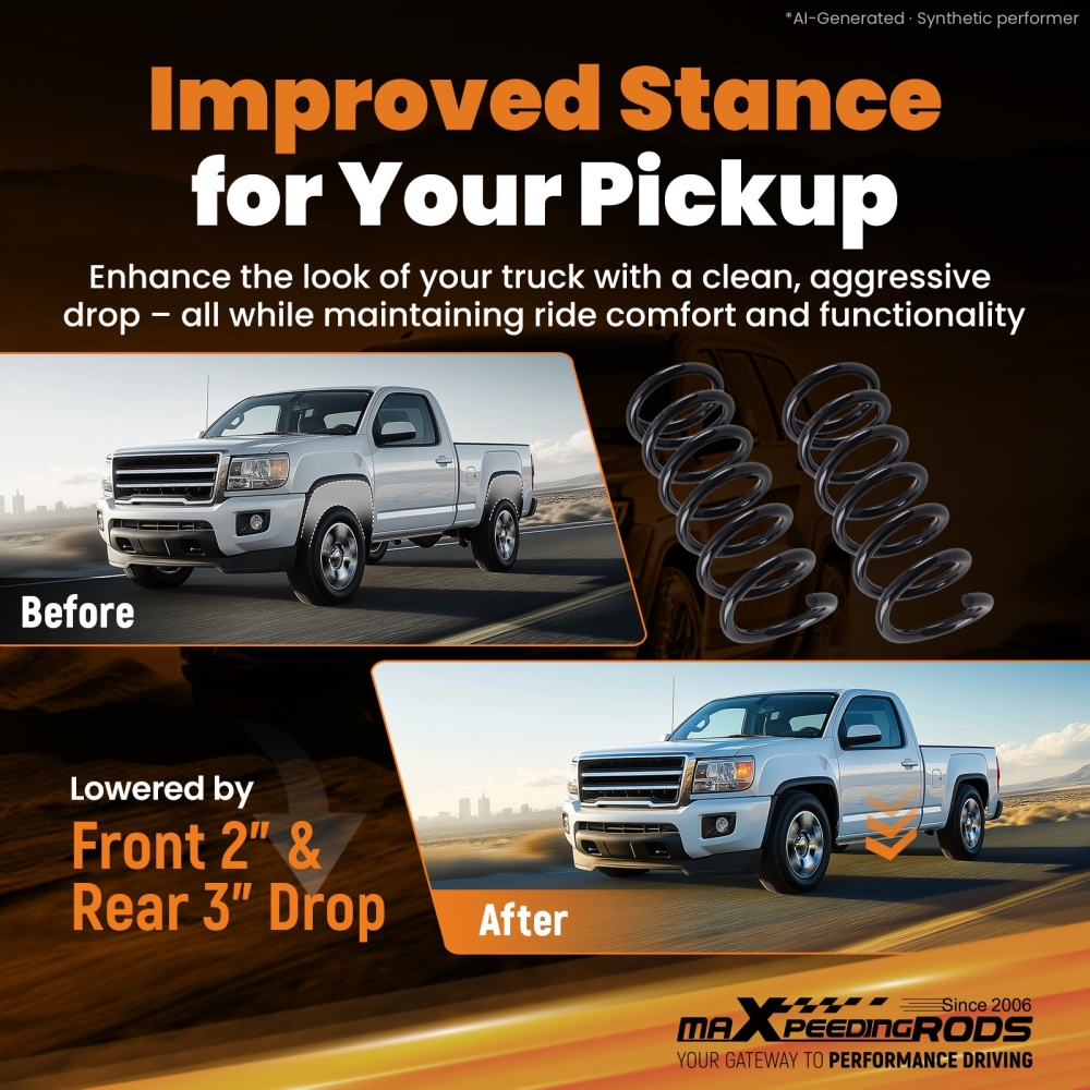 F:2 R:3 Lowering Spring Kit compatible for Toyota Tacoma 2WD 1995.5-2004 5 Lug