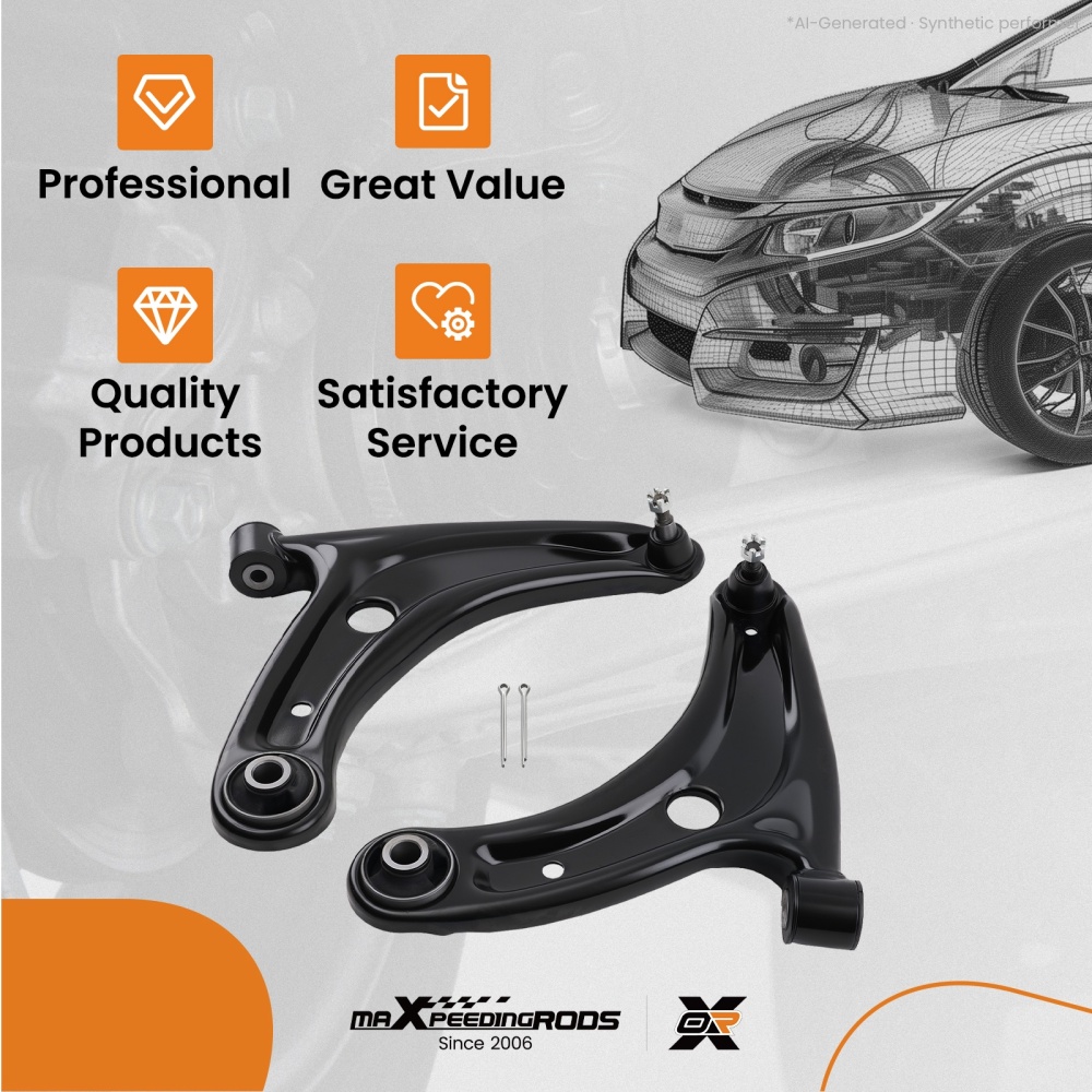 2x Front Lower Wishbone Control Arms compatible for Honda Jazz Mk2 GD GE2 GE3 2002-2008