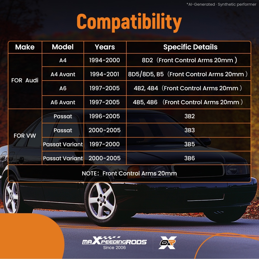 Front Control Arm Kit compatible for Audi A4 A6 compatible for VW Passat 1994-2005 8D0407505B 4B0419811B