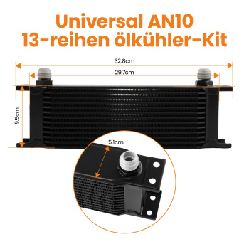 Universal 13 Row An10 Black Oil Cooler Filter Relocation Kit W/ Hose Kit Black