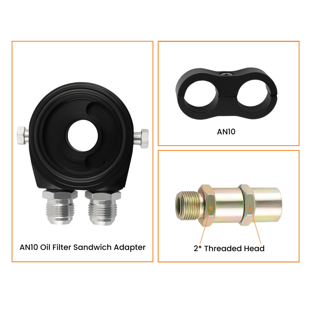 Universal 13 Row An10 Black Oil Cooler Filter Relocation Kit W/ Hose Kit Black