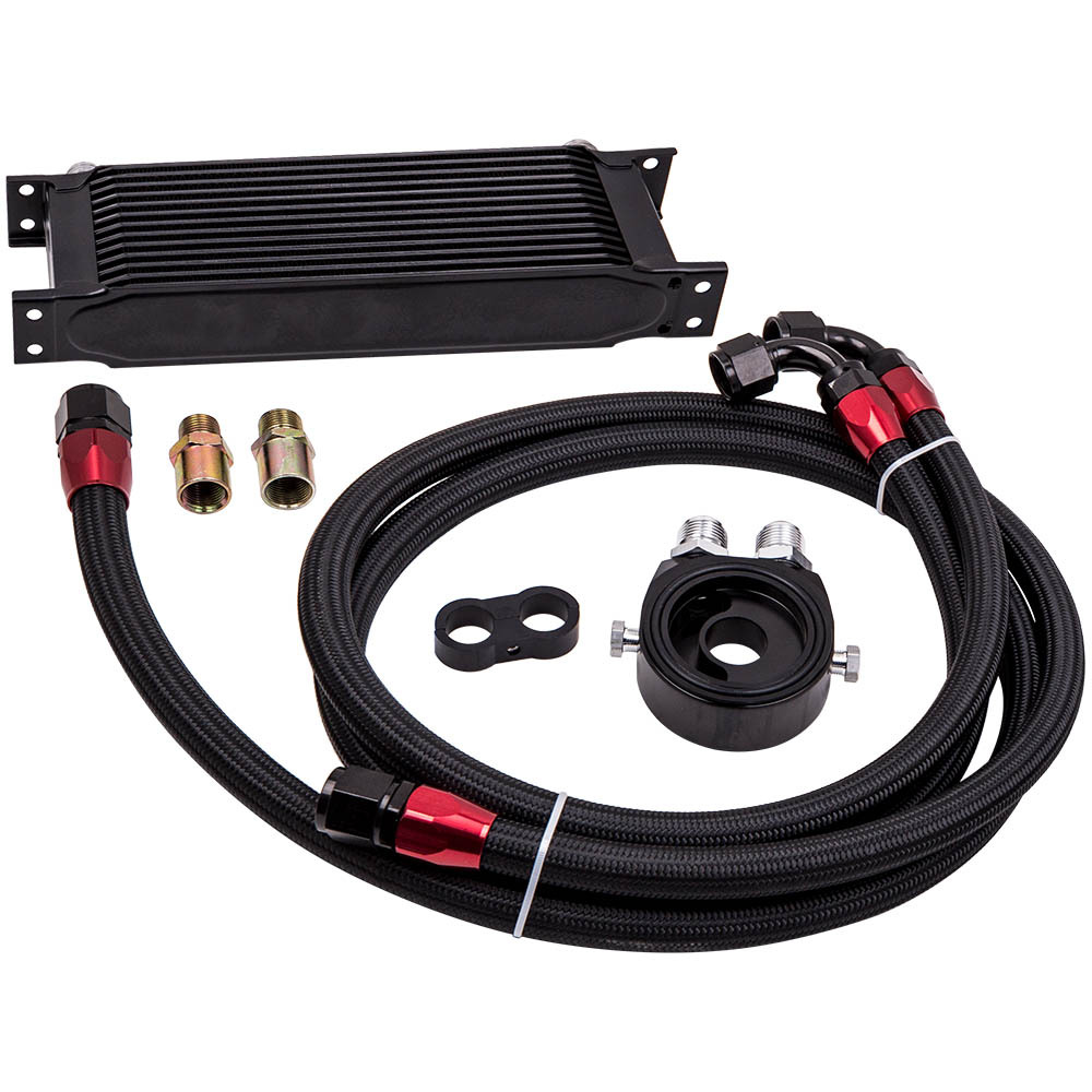 Universal 13 Row An10 Black Oil Cooler Filter Relocation Kit W/ Hose Kit Black