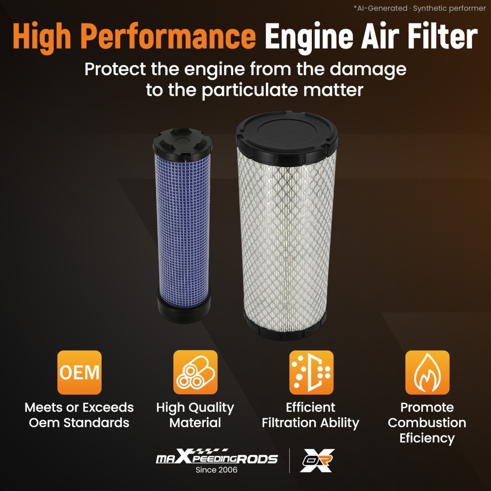 2PCS Air Filter Set compatible for Bobcat Excavator 337 341 430 430D 430GKubota M5400