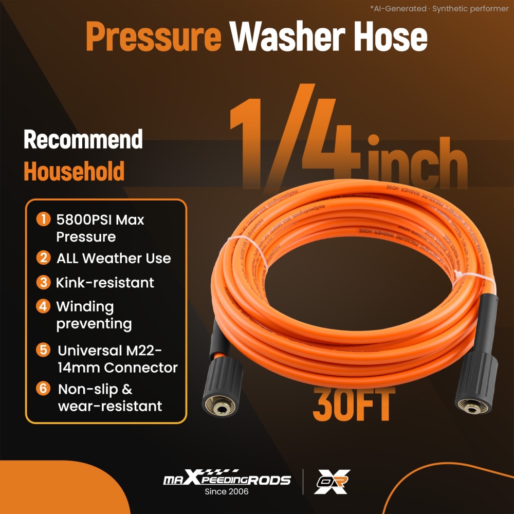 1/4 Inch Pressure Washer Hose 30 Feet 5800PSI Extension Hose Kink Resistant