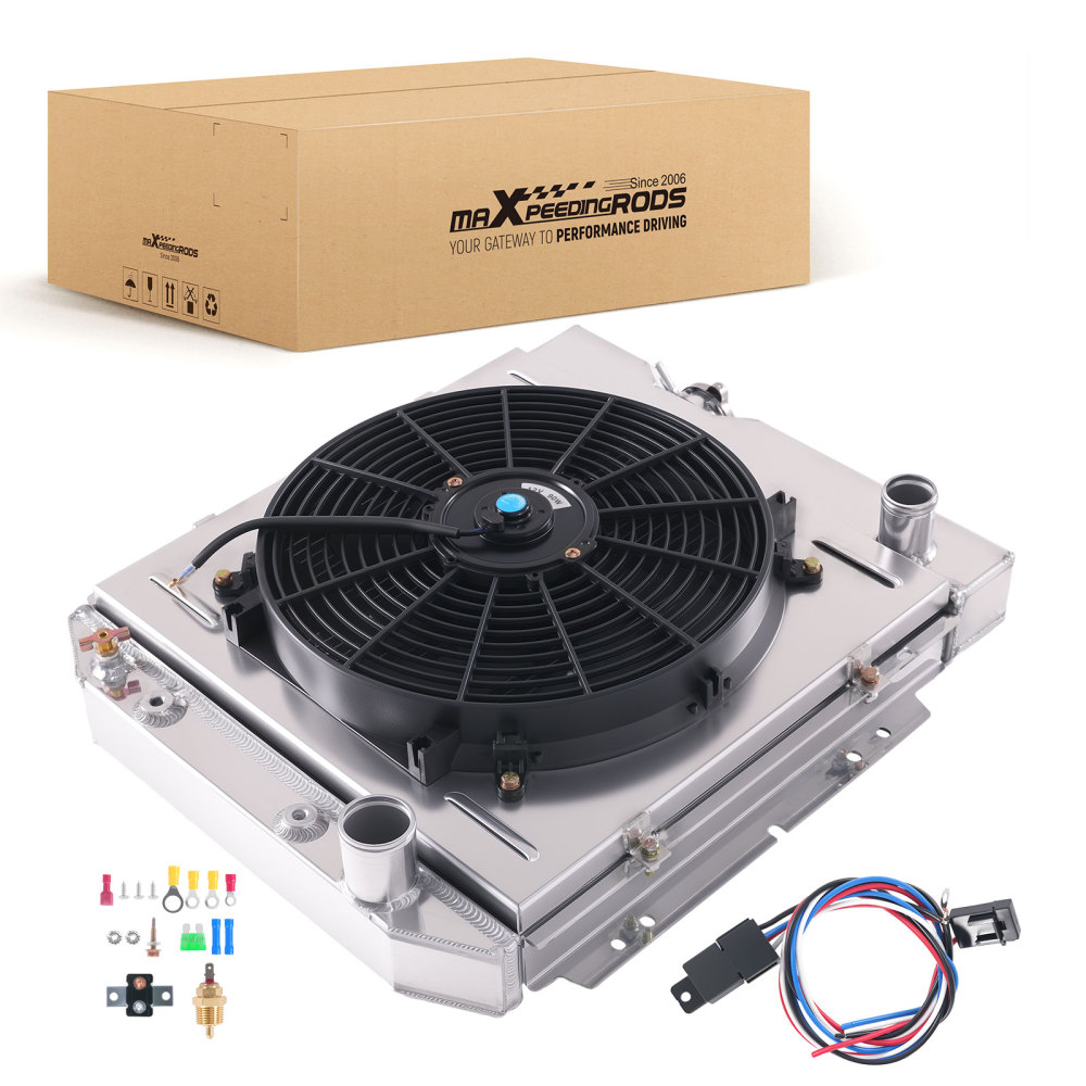 3 Row Aluminum Radiator Shroud Fan compatible for Ford Mustang 1965-66 Base 3.3L 4.7L