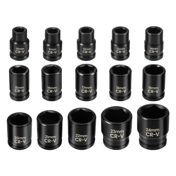 1/2-Inch Drive Shallow Impact Socket Set, Metric 10mm-24mm, 6-Point CR-V Sockets with Extension Bar, Universal JointsDrill Adapter, 20-Piece