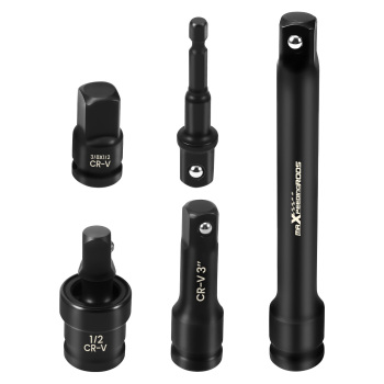1/2-Inch Drive Shallow Impact Socket Set, Metric 10mm-24mm, 6-Point CR-V Sockets with Extension Bar, Universal JointsDrill Adapter, 20-Piece