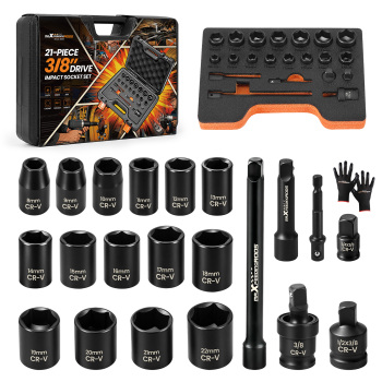maXpeedingrods 21pcs 3/8 Drive Impact Socket Set 6-Point 8mm - 22mm Metric