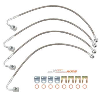 4 Pcs Front and Rear Braided Brake Lines compatible for Jeep Wrangler JK 2007-18