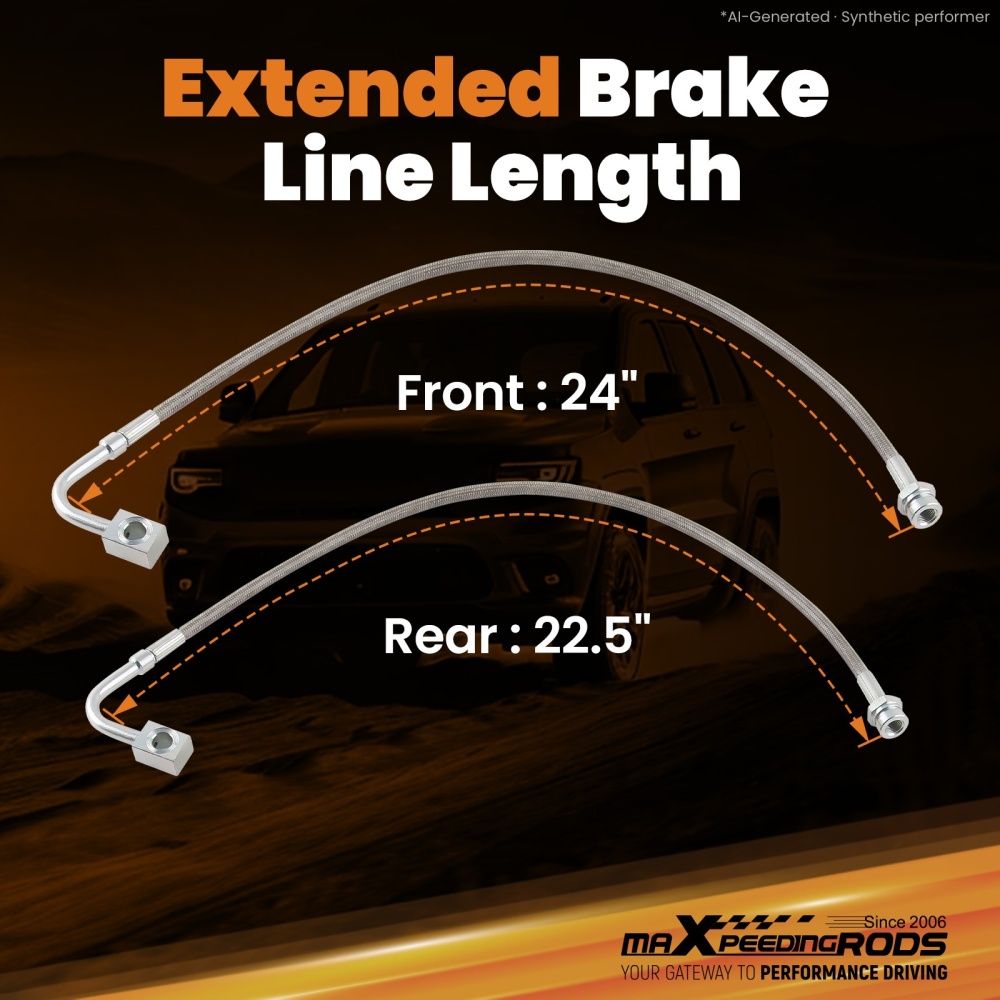 4 Pcs Front and Rear Braided Brake Lines compatible for Jeep Wrangler JK 2007-18