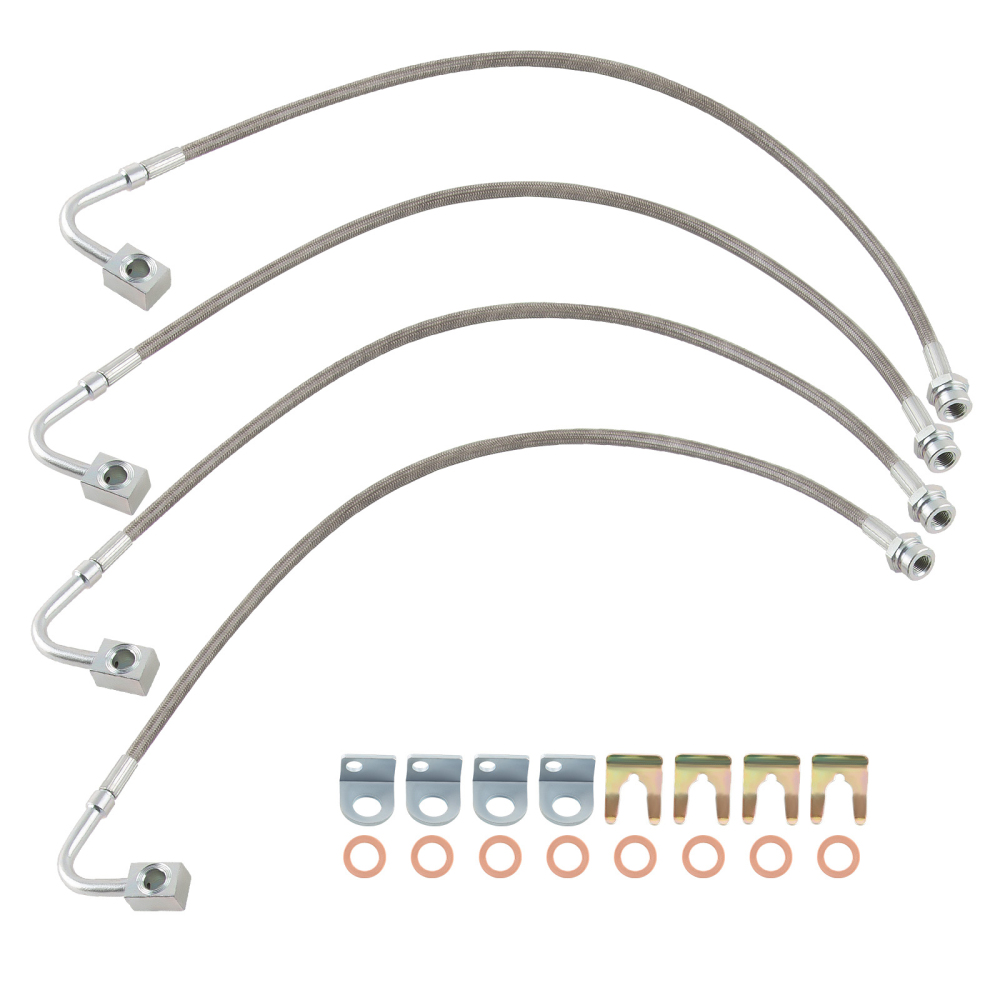 4 Pcs Front and Rear Braided Brake Lines compatible for Jeep Wrangler JK 2007-18