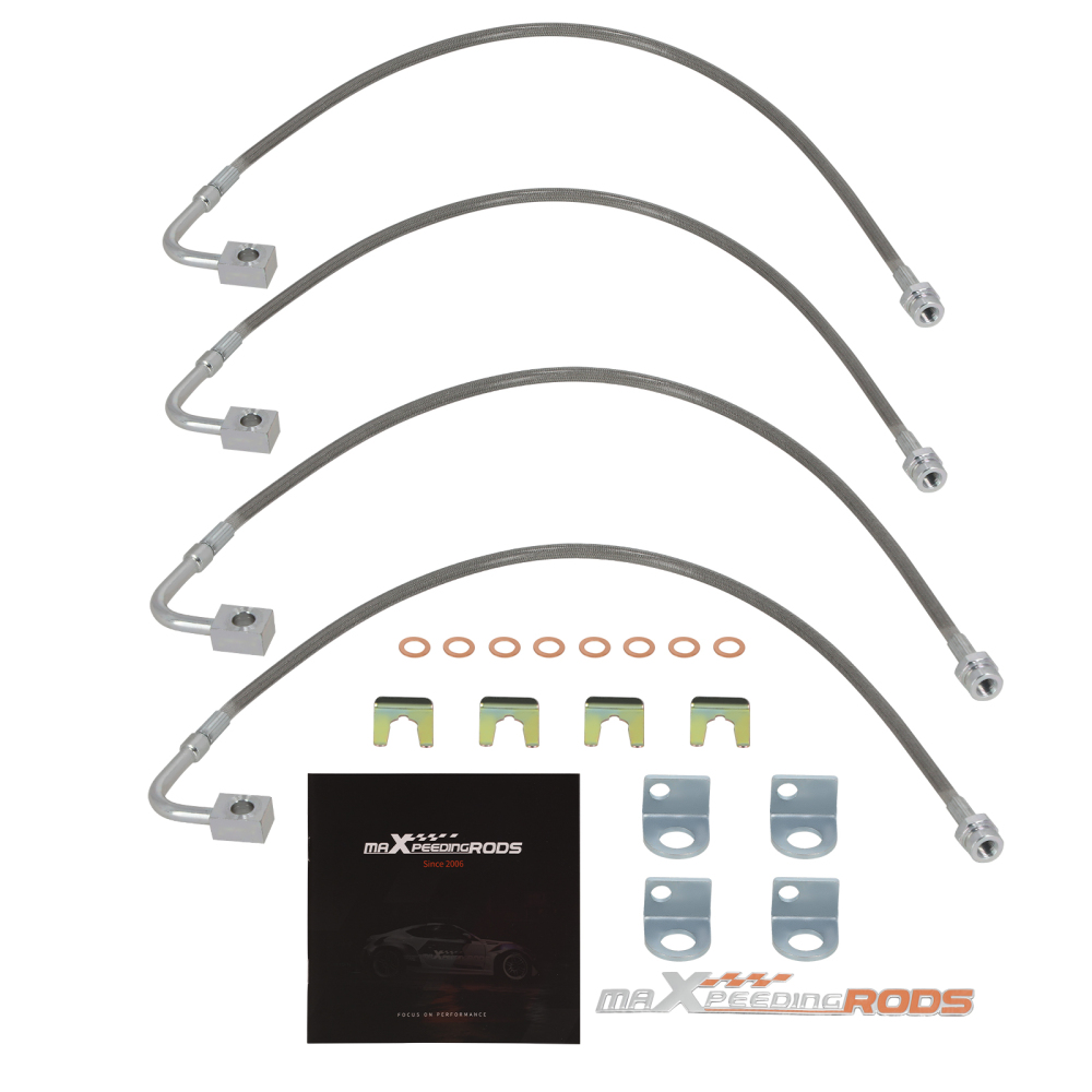 4 Pcs Front and Rear Braided Brake Lines compatible for Jeep Wrangler JK 2007-18