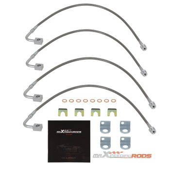 4 Pcs Front and Rear Braided Brake Lines compatible for Jeep Wrangler JK 2007-18