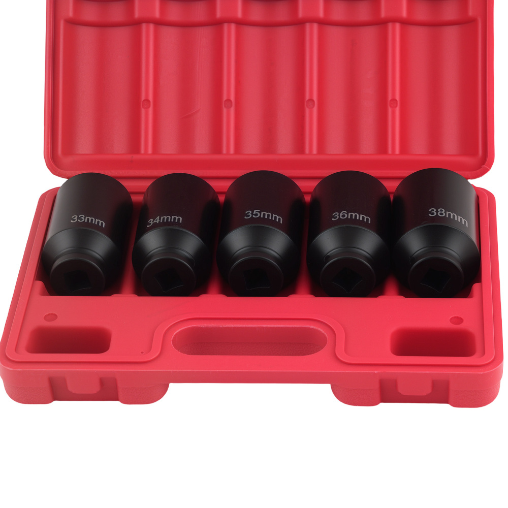 5pcs 1/2 Drive 6 Point Deep Spindle Axle Nut Socket Set 33, 34, 35, 36, 38mm