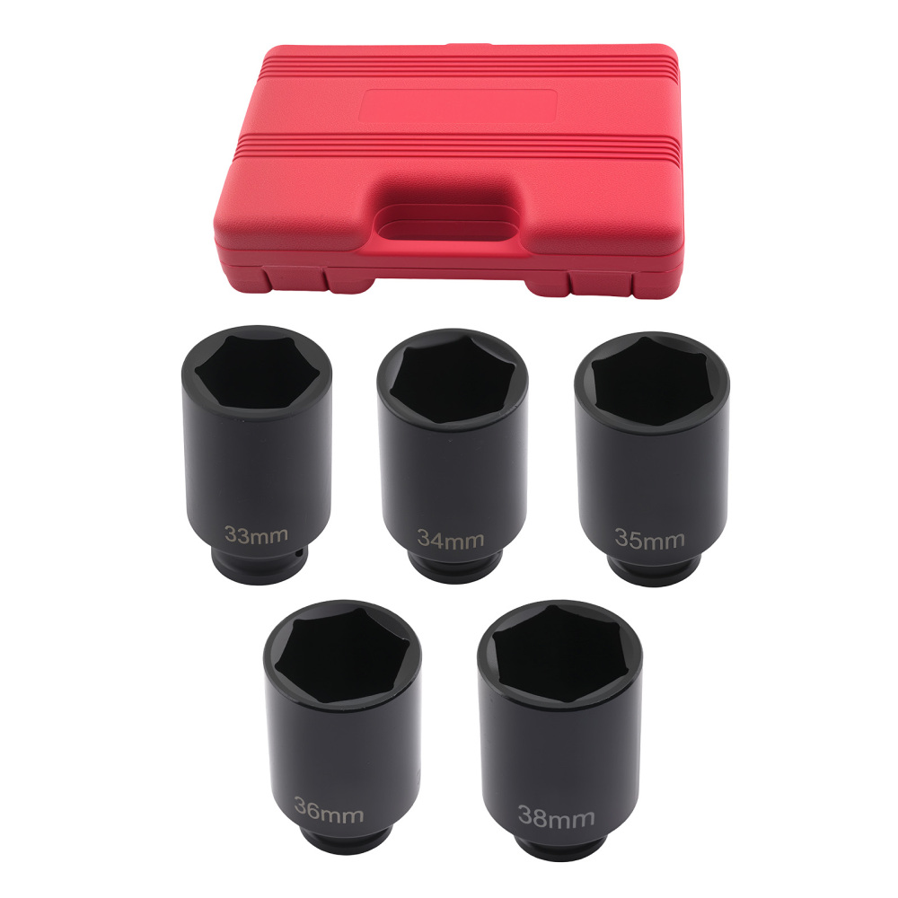 5pcs 1/2 Drive 6 Point Deep Spindle Axle Nut Socket Set 33, 34, 35, 36, 38mm
