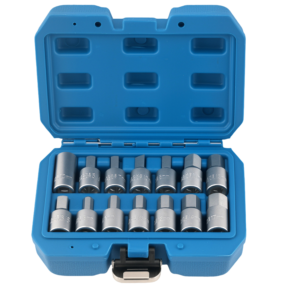 14x Drain Sump Plug Key Set for Car Van 3/8 Drive HRC43-48 with Storage compatible for Case