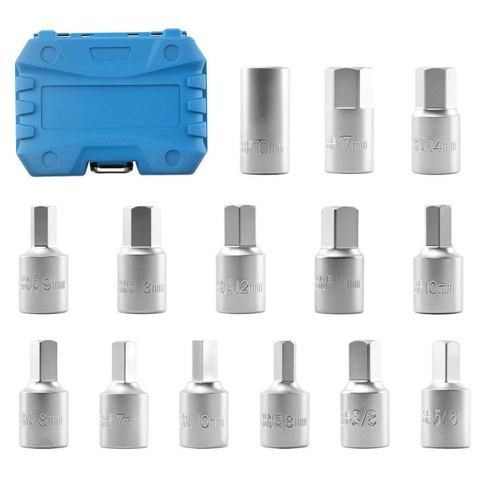 14x Drain Sump Plug Key Set for Car Van 3/8 Drive HRC43-48 with Storage compatible for Case