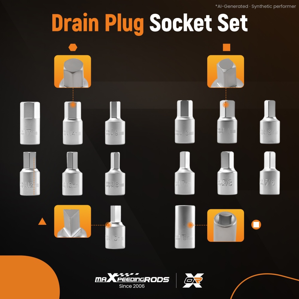 14x Drain Sump Plug Key Set for Car Van 3/8 Drive HRC43-48 with Storage compatible for Case