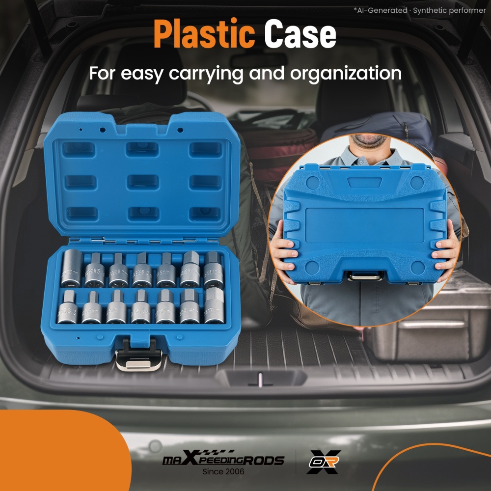 14x Drain Sump Plug Key Set for Car Van 3/8 Drive HRC43-48 with Storage compatible for Case