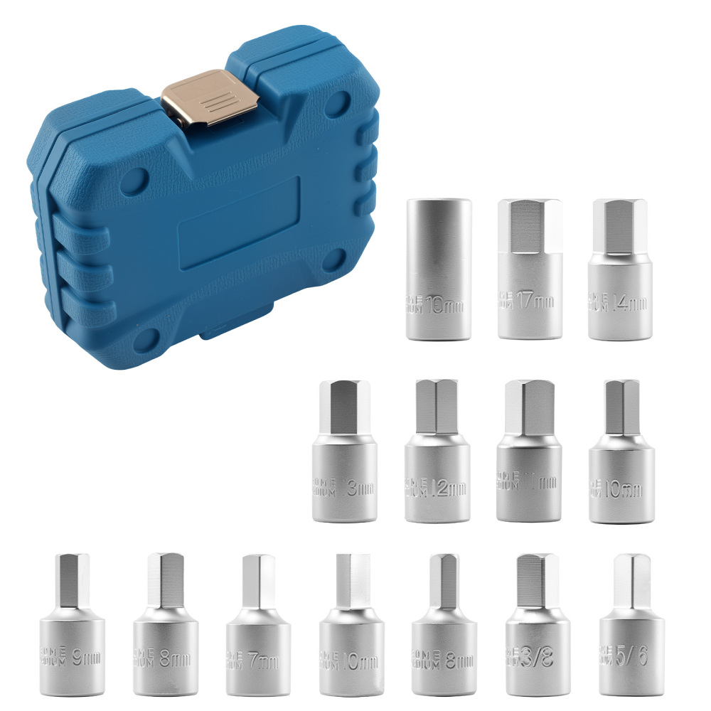 14x Drain Sump Plug Key Set for Car Van 3/8 Drive HRC43-48 with Storage compatible for Case