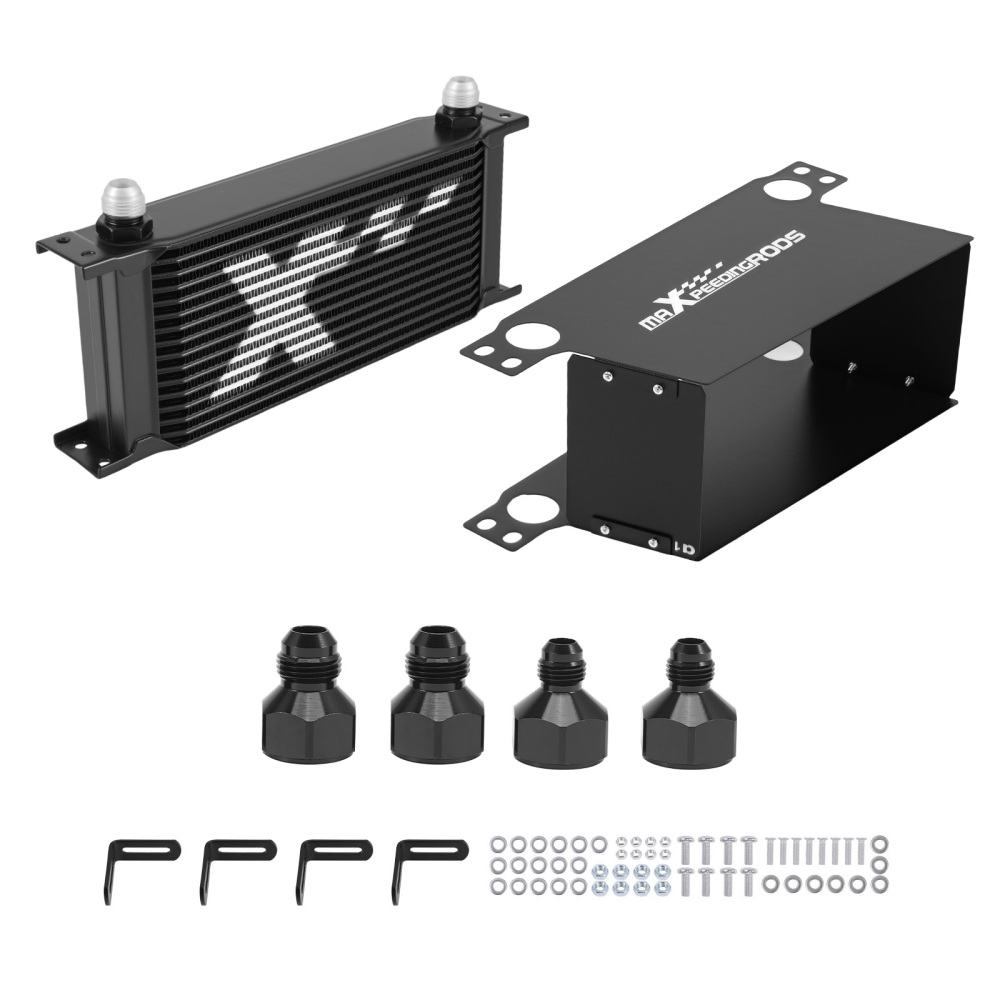 16 Row Engine Oil Cooler Universal Aluminum Transmission AN10 8AN 6AN Adapter
