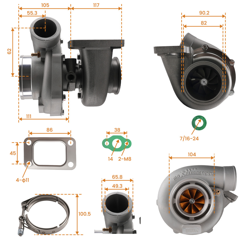 GT35 GT3582 billet Turbo T3 Flangia A/R .63 for 2.5L-6.0L 600HP Water + Oil