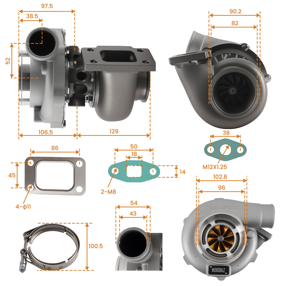 Universal Billet Turbocharger Gt3037 T3 Flange For 4/6 Cyl 2.5l-3.0l Engines