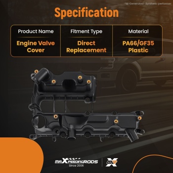 Engine Valve Cover compatible for Ford Focus 1.6 EcoBoost 2011-2017 BM5G-6M293-DG Black