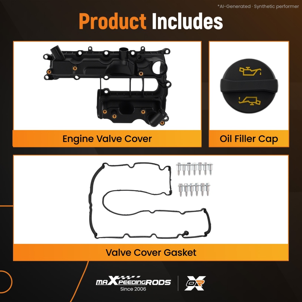 Engine Valve Cover compatible for Ford Focus 1.6 EcoBoost 2011-2017 BM5G-6M293-DG Black