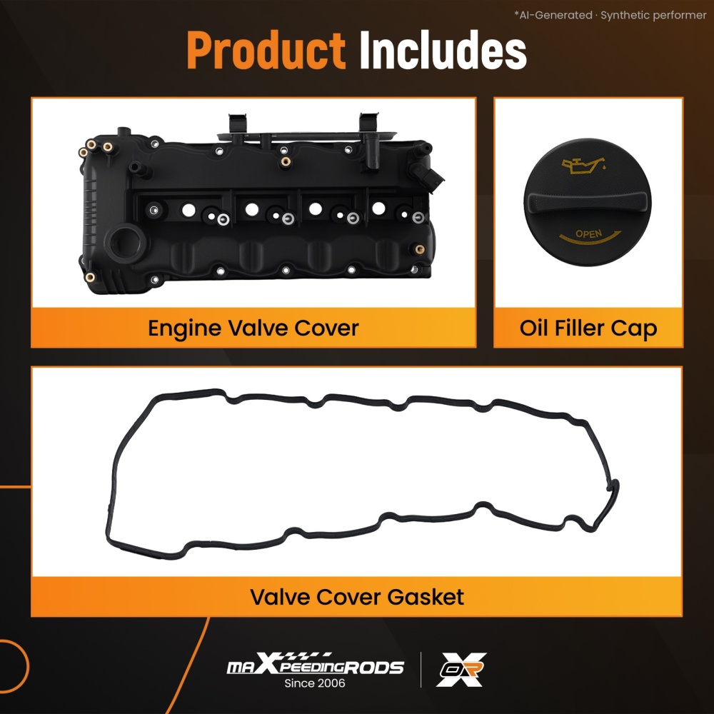 Black Rocker Cover compatible for Hyundai i40/iX35 1.7 CRDi 22410-2A700 w/ Cap
