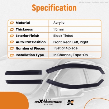 Acrylic Rain Wind Deflector compatible for Audi A3 Hatchback 2004-2012 Window Set