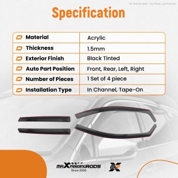 Side Window Deflectors compatible for Toyota Auris 2012-2019 In-Channel Rain Guards 4PC
