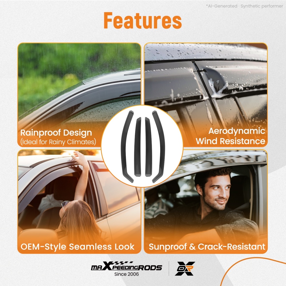 4pcs Rain Guards compatible for Hyundai Kona 2017-2023 Wind Deflectors In-Channel