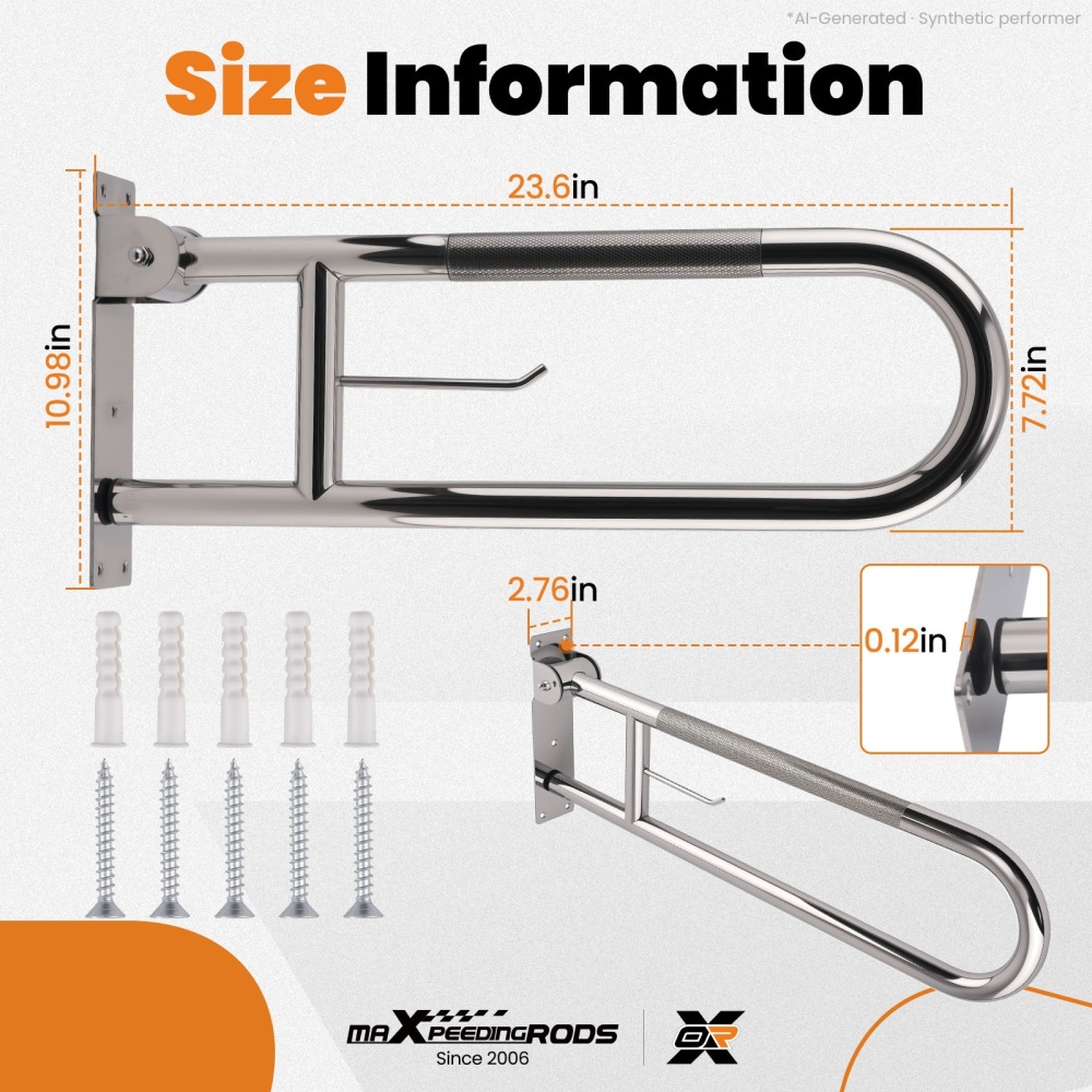 23.6 Flip‑Up Stainless Steel Toilet Safety Grab Bar Wall Mount Bathroom Rail