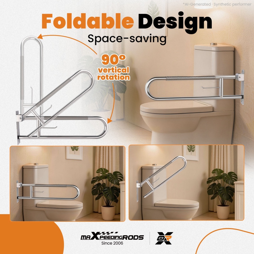 Stainless Steel Toilet Safety Grab Bar 29.5 Flip‑Up Wall‑Mount Support Rail