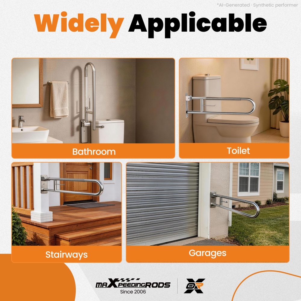 Stainless Steel Toilet Safety Grab Bar 29.5 Flip‑Up Wall‑Mount Support Rail